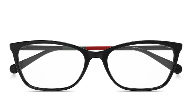Shop GUCCI GG Logo Wide Rectangle Eyeglasses in Black online.