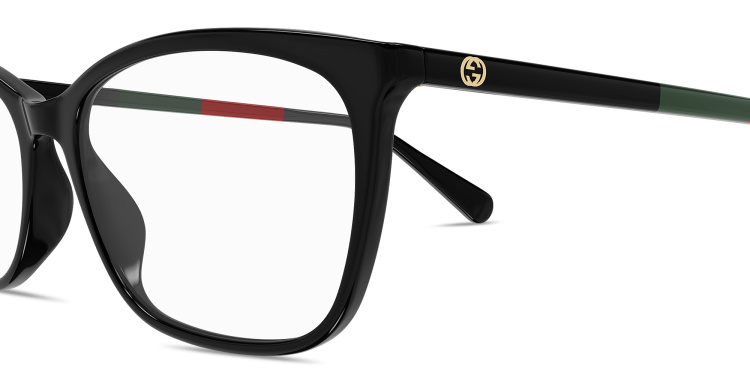 Shop GUCCI GG Logo Wide Rectangle Eyeglasses in Black online.
