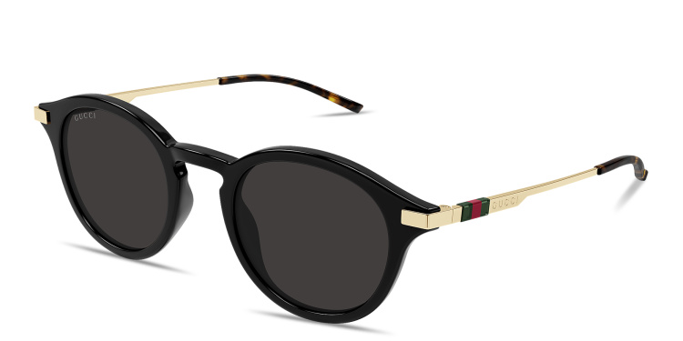 Shop GUCCI Web Round Sunglasses in Black online.