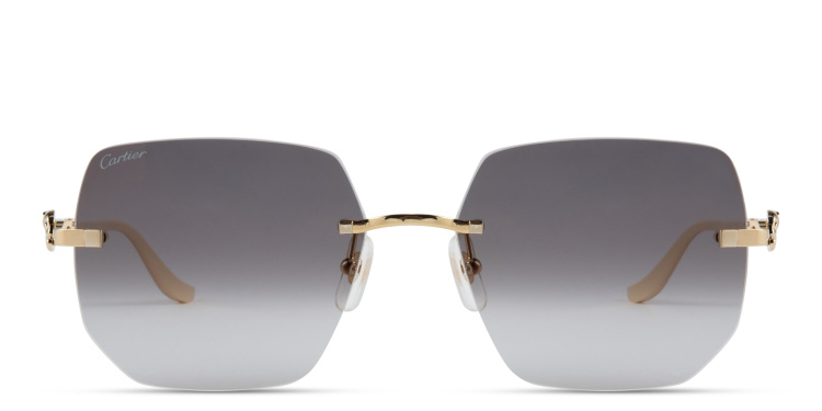 Shop Cartier Panthère de Cartier Rimless Irregular Sunglasses in Gold online.