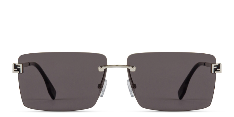 Shop FENDI Sky Rimless Rectangle Sunglasses in Silver online.