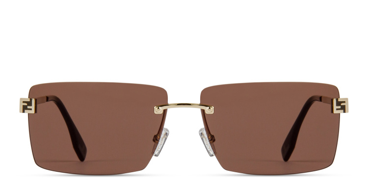 Shop FENDI Sky Rimless Rectangle Sunglasses in Gold online.