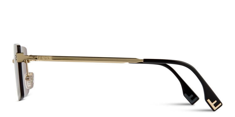 Shop FENDI Sky Rimless Rectangle Sunglasses in Gold online.