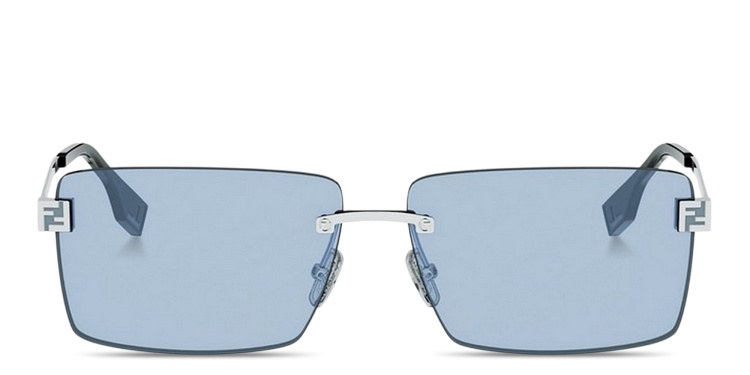 Shop FENDI Sky Rimless Rectangle Sunglasses in Silver online.