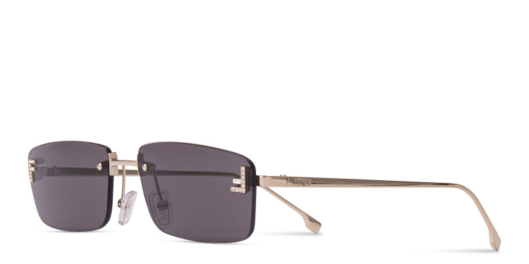 Shop FENDI Fendi First Crystals Rimless Rectangle Sunglasses in Gold online.