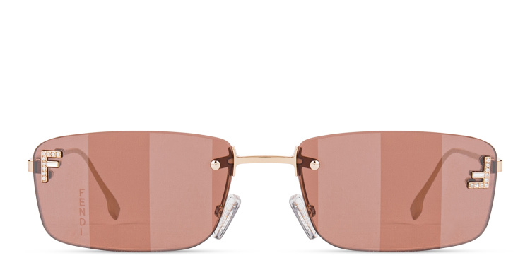 Shop FENDI Fendi First Crystals Rimless Rectangle Sunglasses in Yellow online.