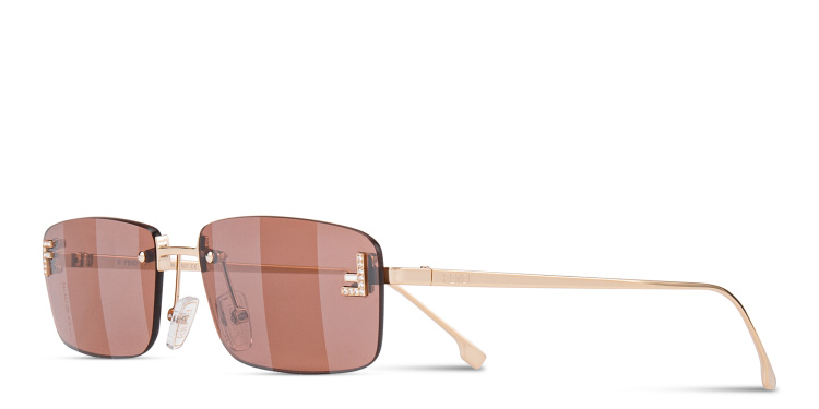 Shop FENDI Fendi First Crystals Rimless Rectangle Sunglasses in Yellow online.
