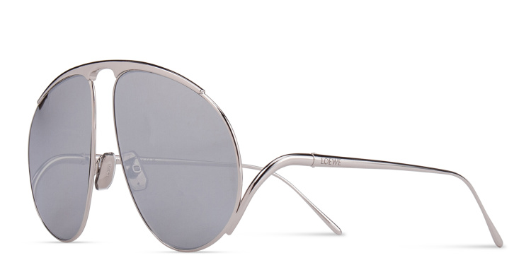 Shop LOEWE Hillock Oversized Aviator Sunglasses in Silver online.