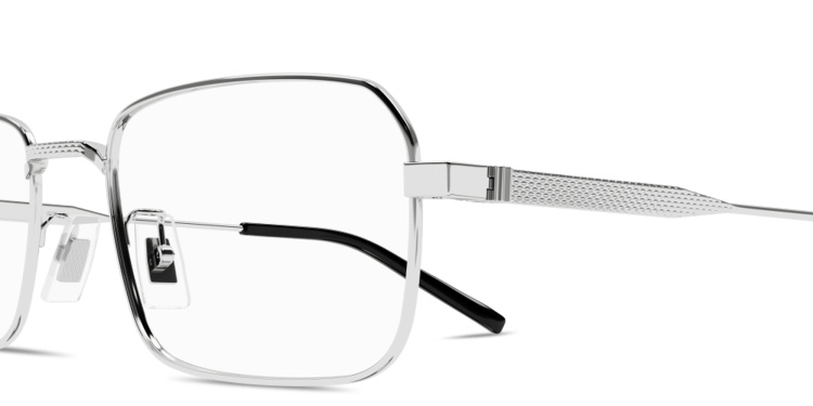 Shop Dunhill Rollagas Titanium Rectangle Eyeglasses in Silver online.