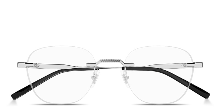 Shop Dunhill Rollagas Titanium Rimless Round Eyeglasses in Silver online.