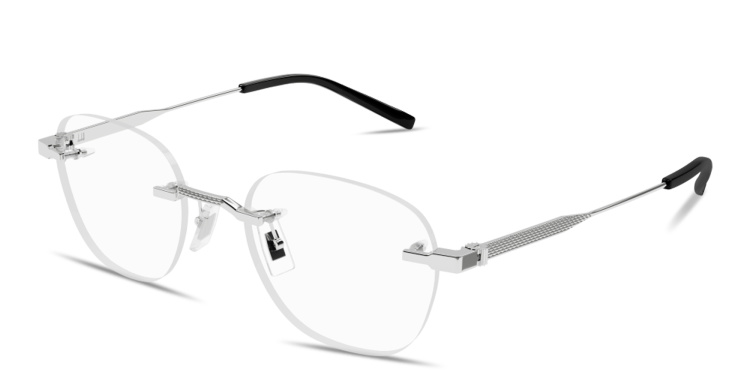 Shop Dunhill Rollagas Titanium Rimless Round Eyeglasses in Silver online.