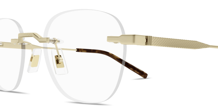Shop Dunhill Rollagas Titanium Rimless Round Eyeglasses in Gold online.
