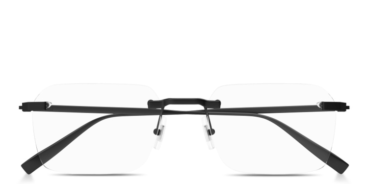 Shop Dunhill Rollagas Titanium Wide Rimless Rectangle Eyeglasses in Black online.
