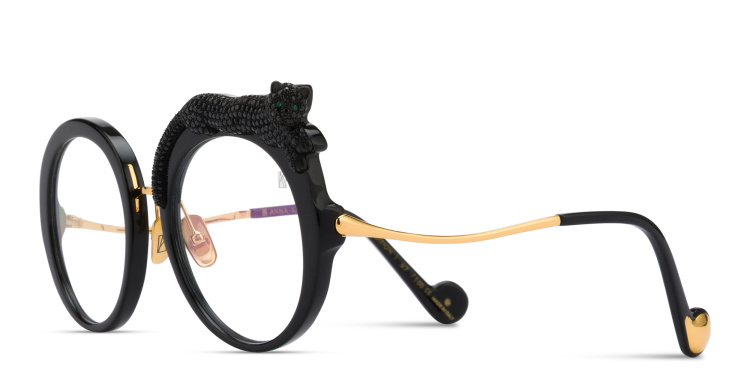 Shop ANNA KARIN KARLSSON Rose et La Roue Oversized Round Eyeglasses in Black online.