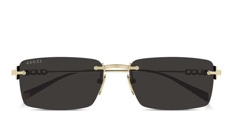 Shop GUCCI Logo Signature Rimless Rectangle Sunglasses in Gold online.