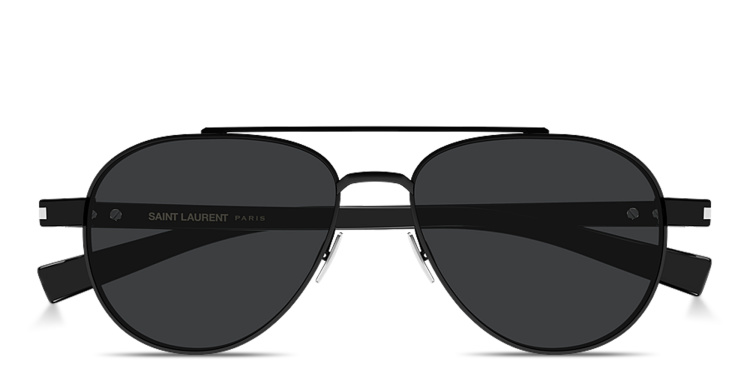 Shop SAINT LAURENT Engraved Logo Aviator Sunglasses in Black online.