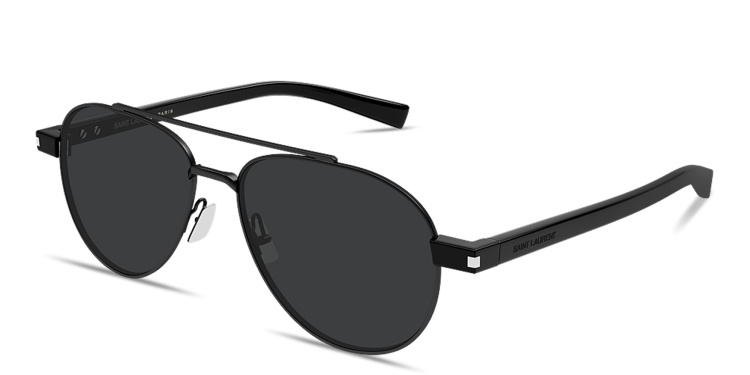 Shop SAINT LAURENT Engraved Logo Aviator Sunglasses in Black online.