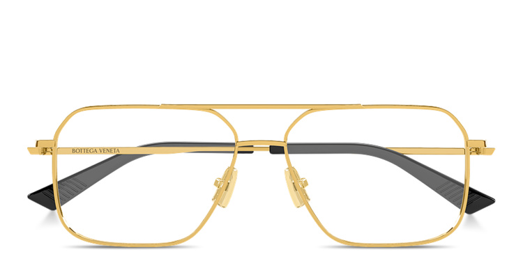 Shop BOTTEGA VENETA Logo Signature Wide Aviator Eyeglasses in Gold online.