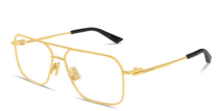 Shop BOTTEGA VENETA Logo Signature Wide Aviator Eyeglasses in Gold online.