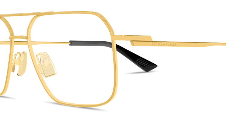 Shop BOTTEGA VENETA Logo Signature Wide Aviator Eyeglasses in Gold online.