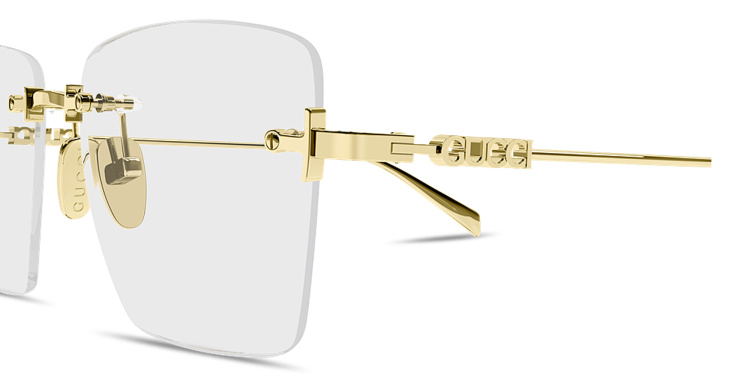 Shop GUCCI Logo Signature Rimless Square Eyeglasses in Gold online.