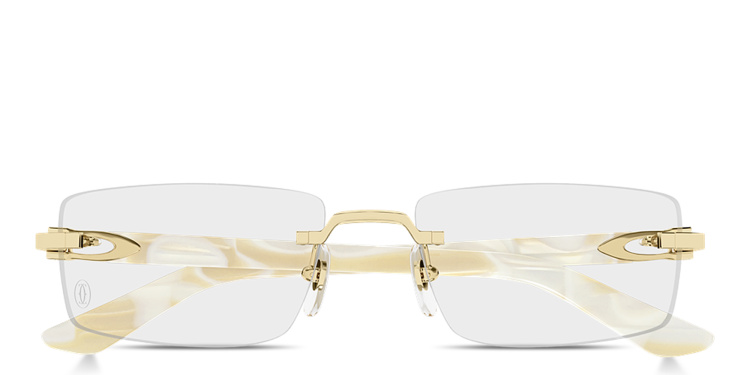 Shop Cartier Signature C de Cartier Wide Rimless Rectangle Eyeglasses in Gold online.