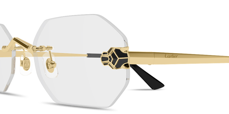 Shop Cartier Panthère de Cartier Unisex Wide Rimless Irregular Eyeglasses in Gold online.