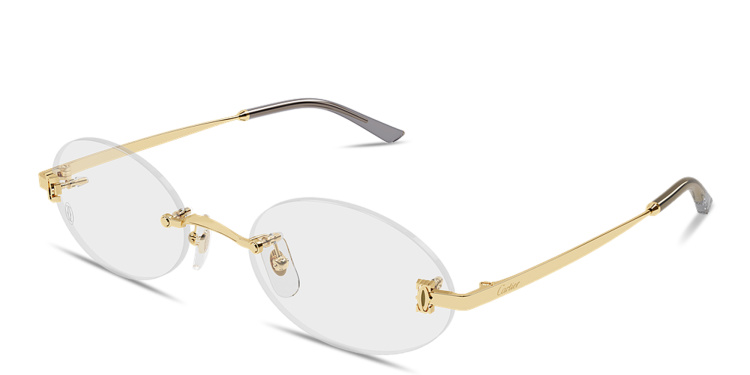 Shop Cartier Double C de Cartier Rimless Oval Eyeglasses in Gold online.