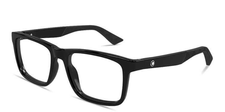 Shop MONTBLANC Snowcap Wide Rectangle Eyeglasses in Black online.