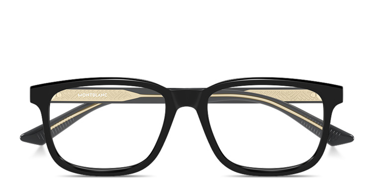 Shop MONTBLANC Snowcap Wide Rectangle Eyeglasses in Black online.