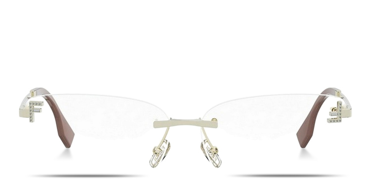 Shop FENDI First Crystal Wide Rimless Square Eyeglasses in Gold online.