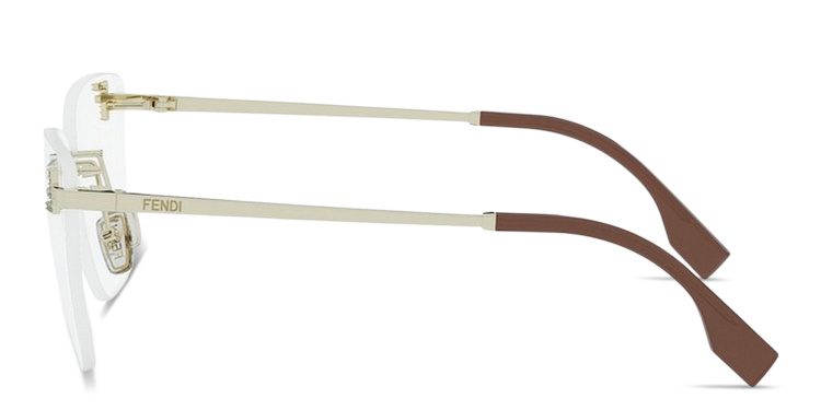 Shop FENDI First Crystal Wide Rimless Square Eyeglasses in Gold online.