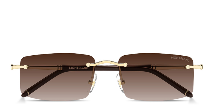 Shop MONTBLANC Meisterstück Rimless Rectangle Sunglasses in Gold online.