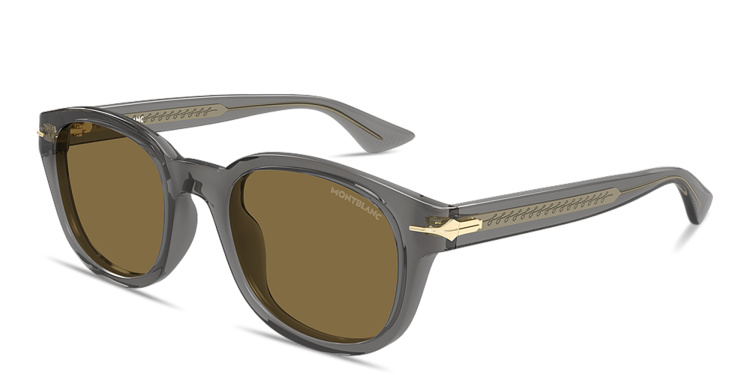Shop MONTBLANC Nib Round Sunglasses in Grey online.