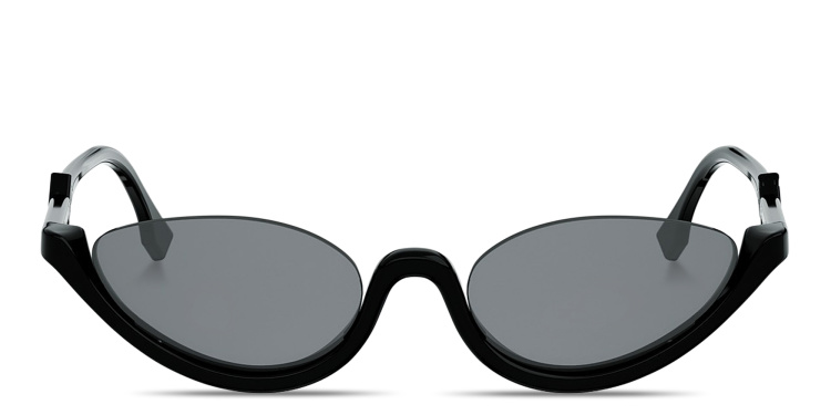 Shop FENDI FF Diamonds Half-Rim Oval Sunglasses in Black online.