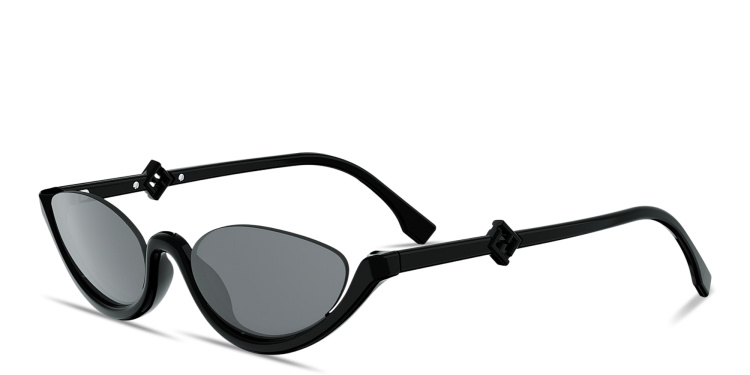 Shop FENDI FF Diamonds Half-Rim Oval Sunglasses in Black online.