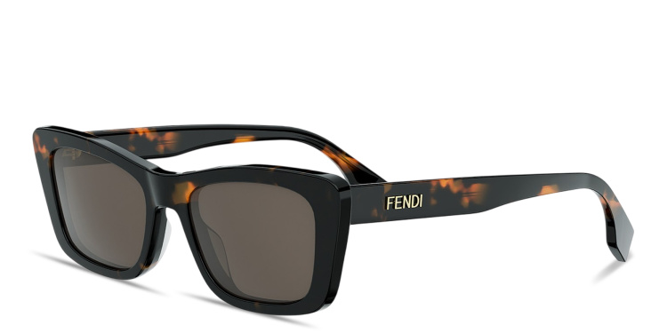 Shop FENDI Lettering Irregular Sunglasses in Havana online.