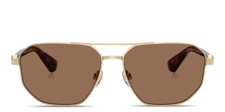 Shop BURBERRY Logo Signature Pilot Sunglasses in Gold online.