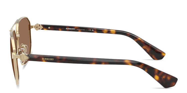 Shop BURBERRY Logo Signature Pilot Sunglasses in Gold online.