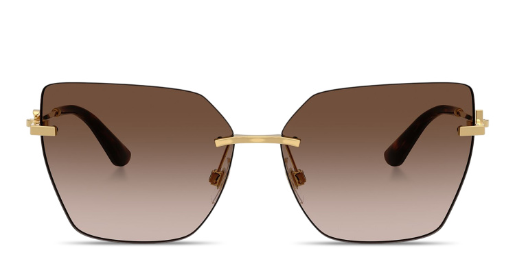 Shop Dolce & Gabbana DG Rimless Cat-Eye Sunglasses in Gold online.