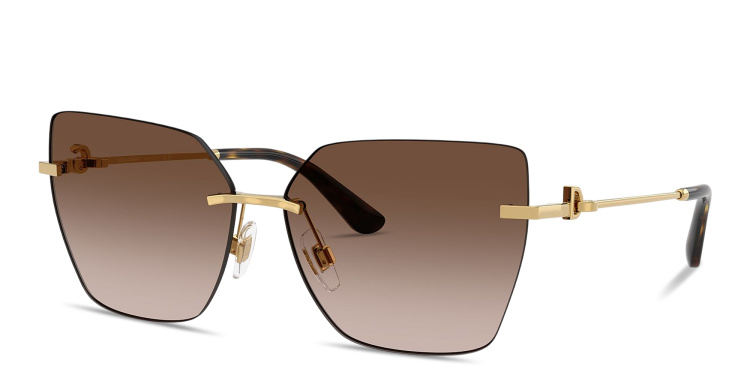 Shop Dolce & Gabbana DG Rimless Cat-Eye Sunglasses in Gold online.
