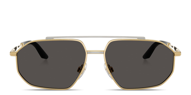Shop Dolce & Gabbana Engraved Logo Pilot Sunglasses in Silver online.