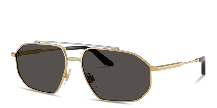 Shop Dolce & Gabbana Engraved Logo Pilot Sunglasses in Silver online.