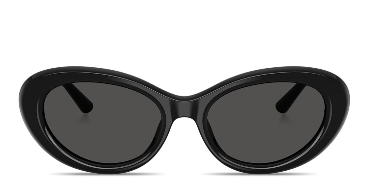 Shop Dolce & Gabbana Engraved Logo Oval Sunglasses in Black online.