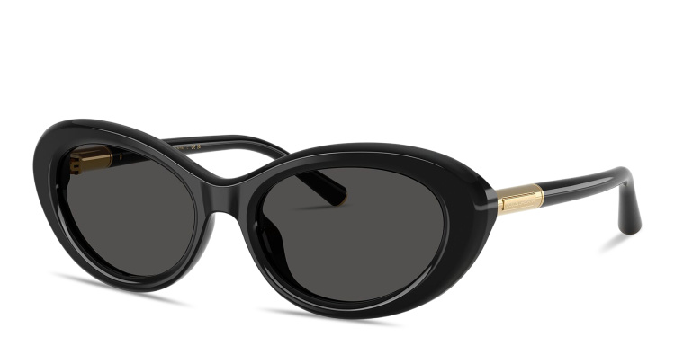 Shop Dolce & Gabbana Engraved Logo Oval Sunglasses in Black online.