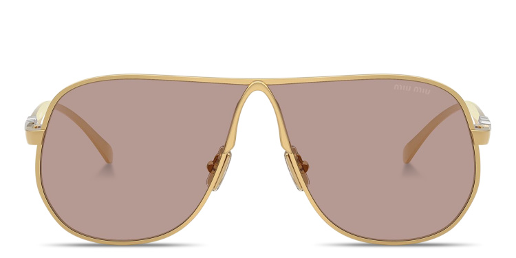 Shop MIU MIU Vertical Logo Wide Aviator Sunglasses in Gold online.