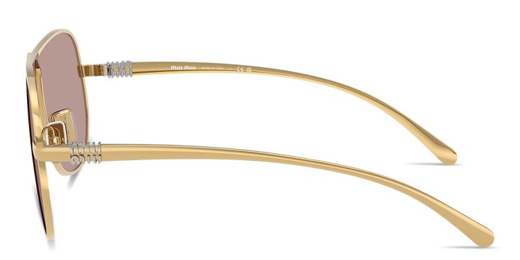 Shop MIU MIU Vertical Logo Wide Aviator Sunglasses in Gold online.