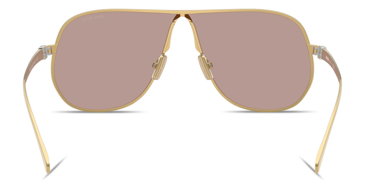 Shop MIU MIU Vertical Logo Wide Aviator Sunglasses in Gold online.