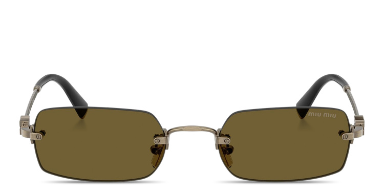 تسوق نظارات شمسية مستطيلة بدون إطار بشعار العلامة العمودي ميو ميو بلون ذهبي أونلاين.
