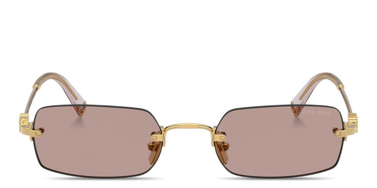 تسوق نظارات شمسية مستطيلة بدون إطار بشعار العلامة العمودي ميو ميو بلون ذهبي أونلاين.